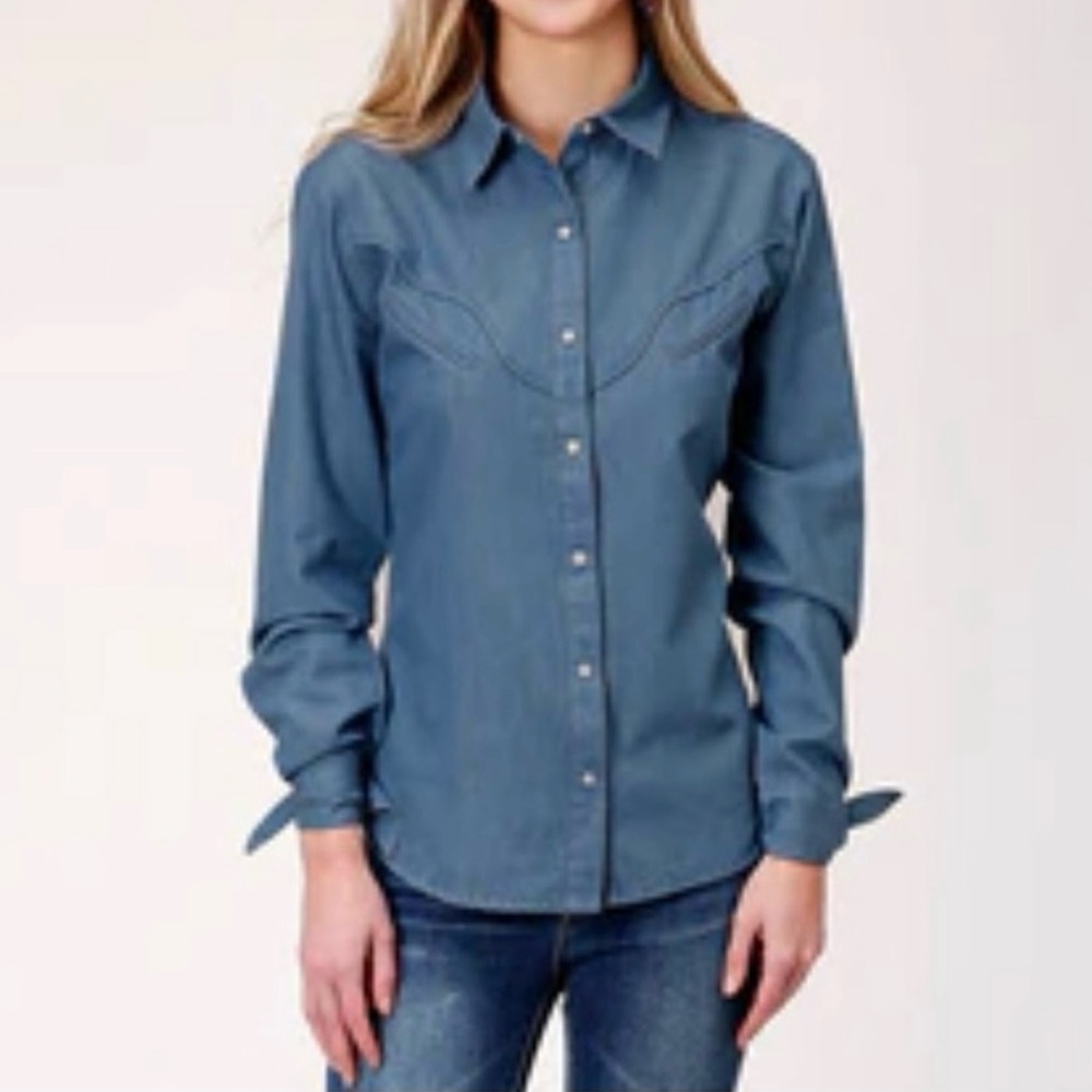 EUC Roper Womens Light Wash 100% Cotton Western Denim L/S Blouse Size S - Picture 7 of 7